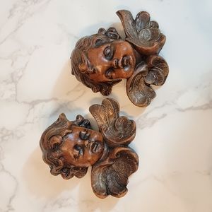 Vintage two Sculpted Wax Cherub Angels with Wings